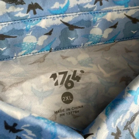 1764 Golf Polo birds clouds All Over Print Performance Mens XL - Picture 7 of 12